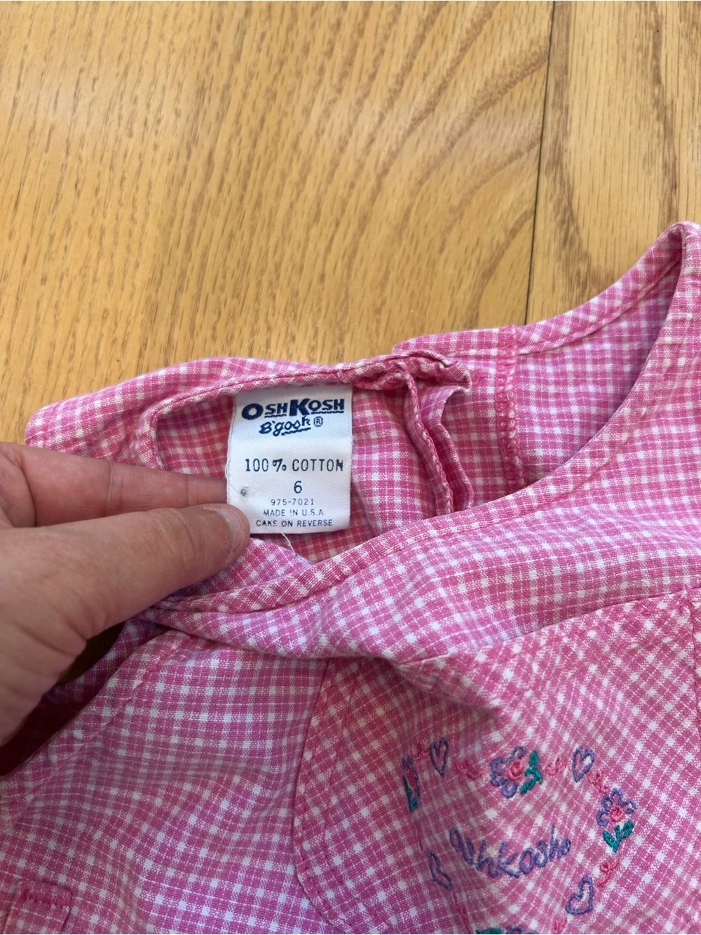 Vintage‎ OshKosh B'gosh Pink Checkered Pinafore Dress Size 6 USA Cotton